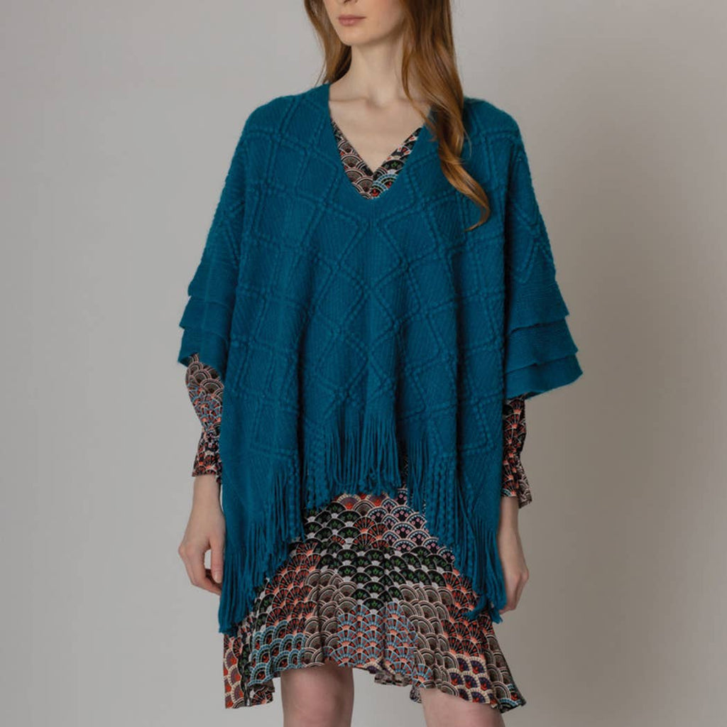 Crochet Patterned Poncho with Fringes