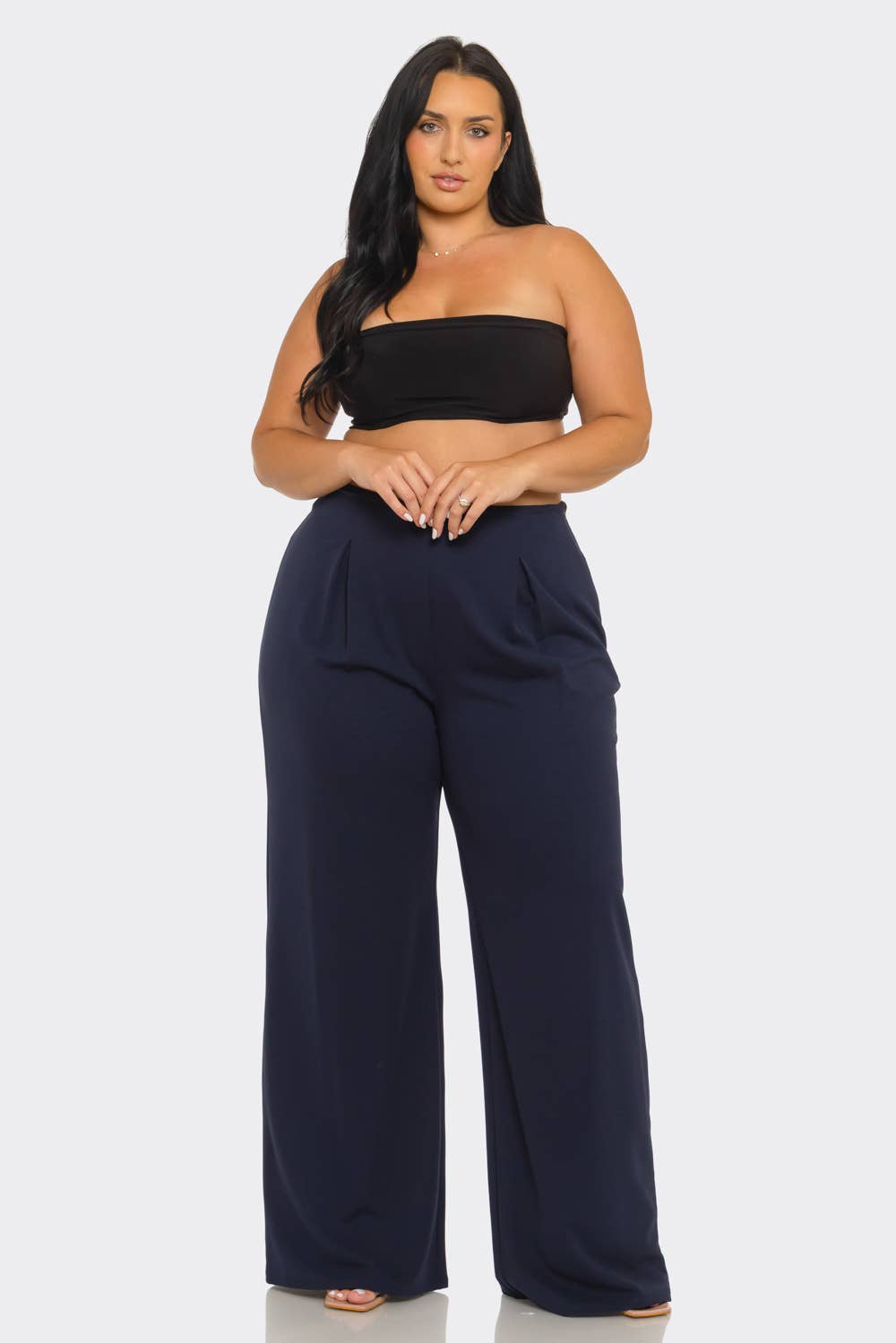 Plus Size Front Pleated Side Zipper Wide Leg Pants