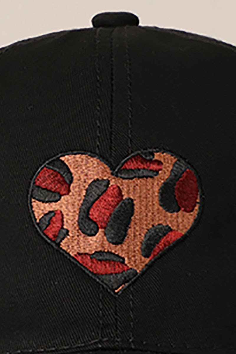 Leopard Heart Embroidery Baseball Cap Hat