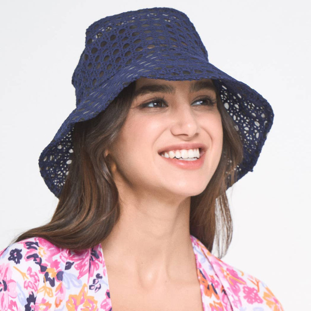 Solid Mesh Eyelet Bucket Hat