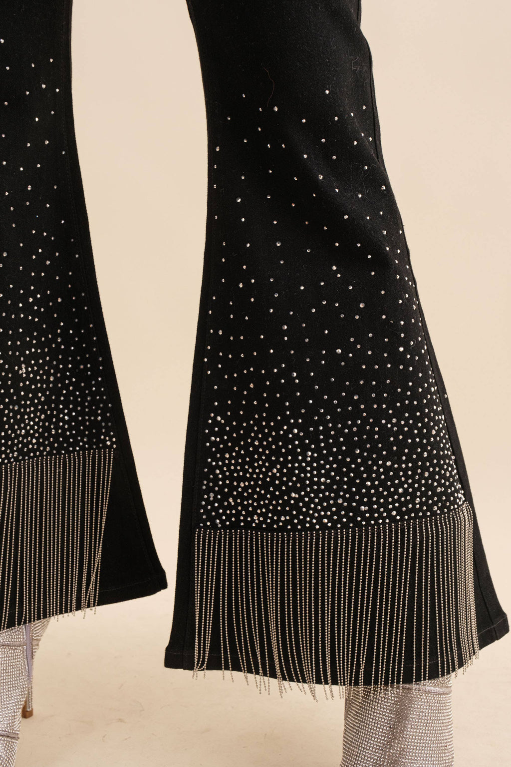 80018P - Cotton Stretch Studded Rhinestone Fringe Jeans