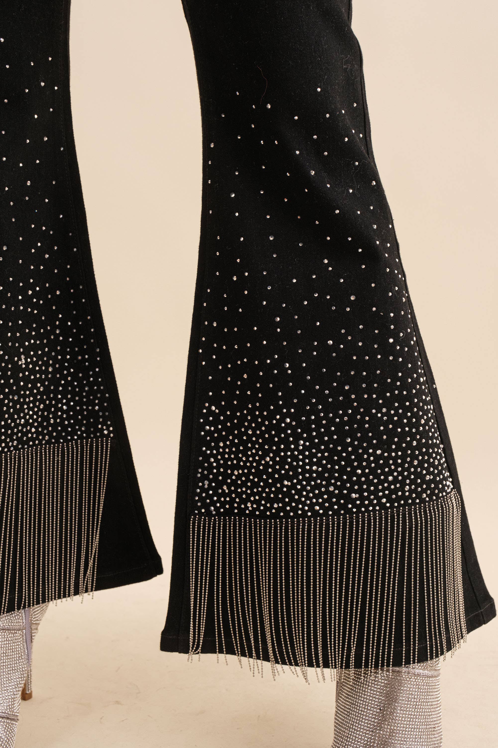 80018P - Cotton Stretch Studded Rhinestone Fringe Jeans