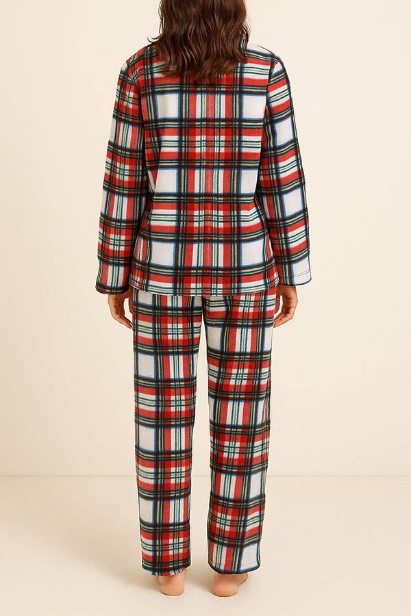 Wholesale Lady Plaid Print Button Pajama Set w/ Headband