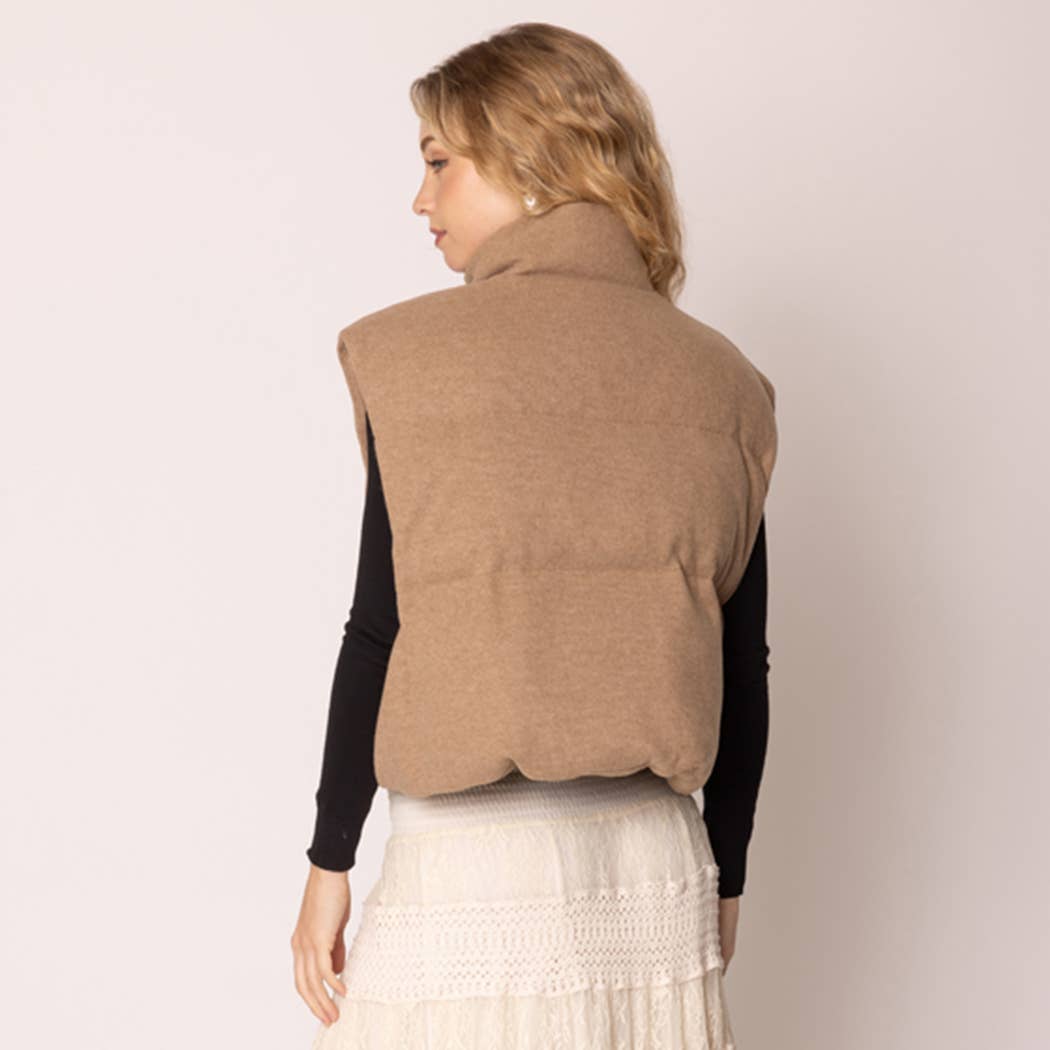 Knit Padded Crop Zip-Up Vest