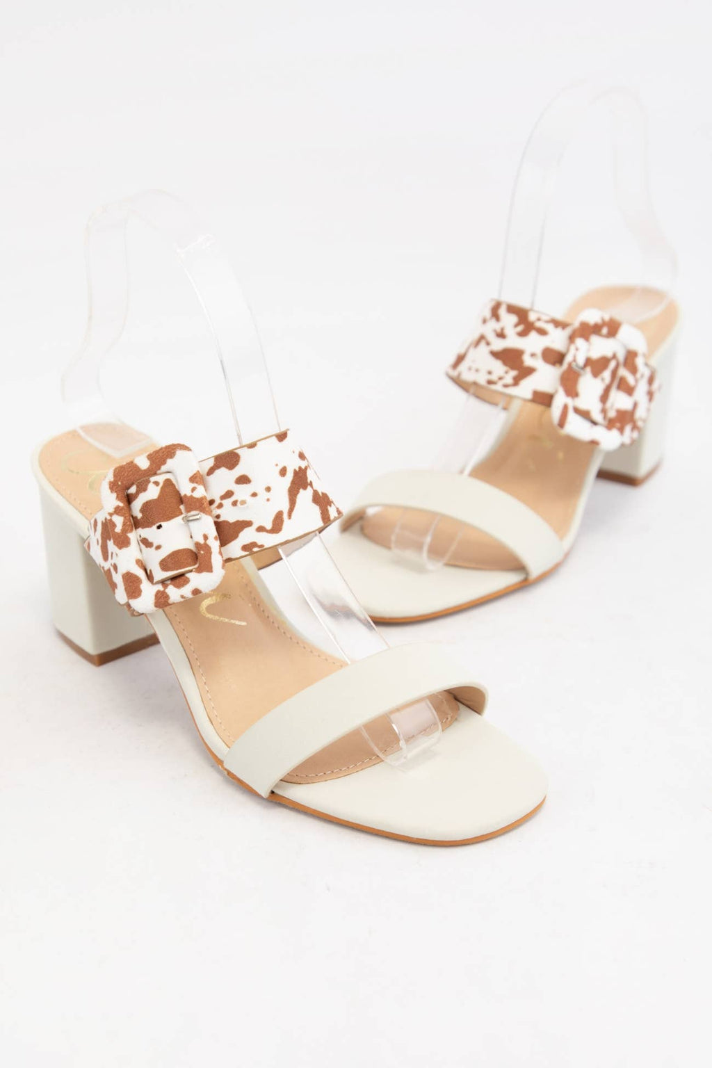 SALLY Double Strap Block Heel Sandals Pattern Strap Heels
