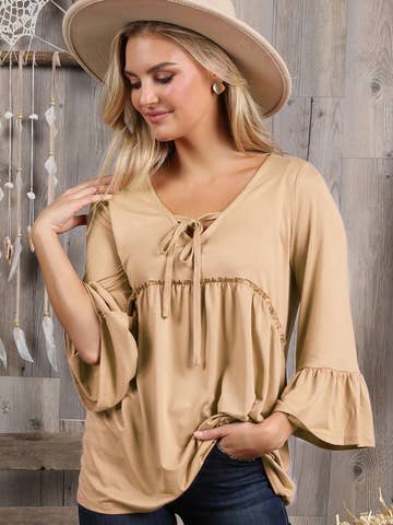 3/4 SLEEVE WITH NECK STRING DETAILED TOP