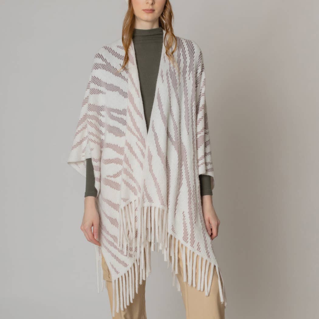 Zebra Crochet Ruana with Fringes