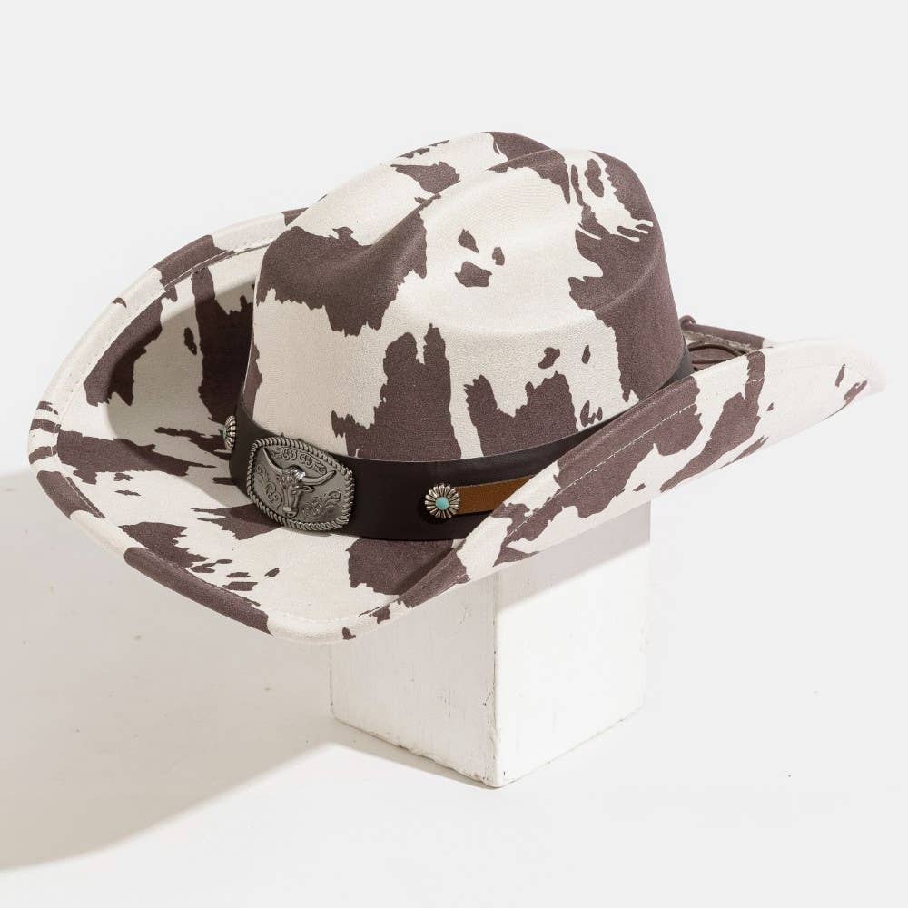 Cow Print Western Long Horn Strap Cowboy Hat