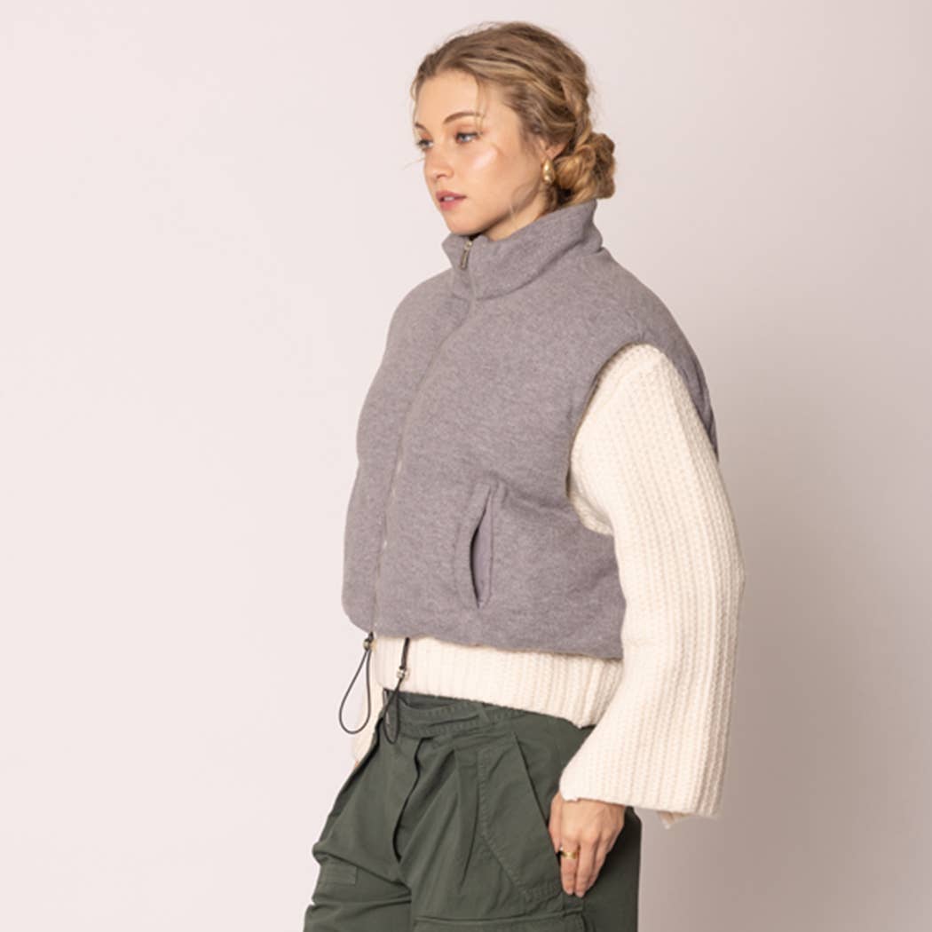 Knit Padded Crop Zip-Up Vest