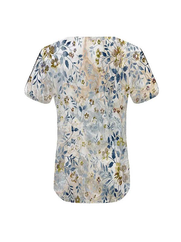 Loose Plus Size Buttoned Flower Print Hollow V-Neck Blouses Tops
