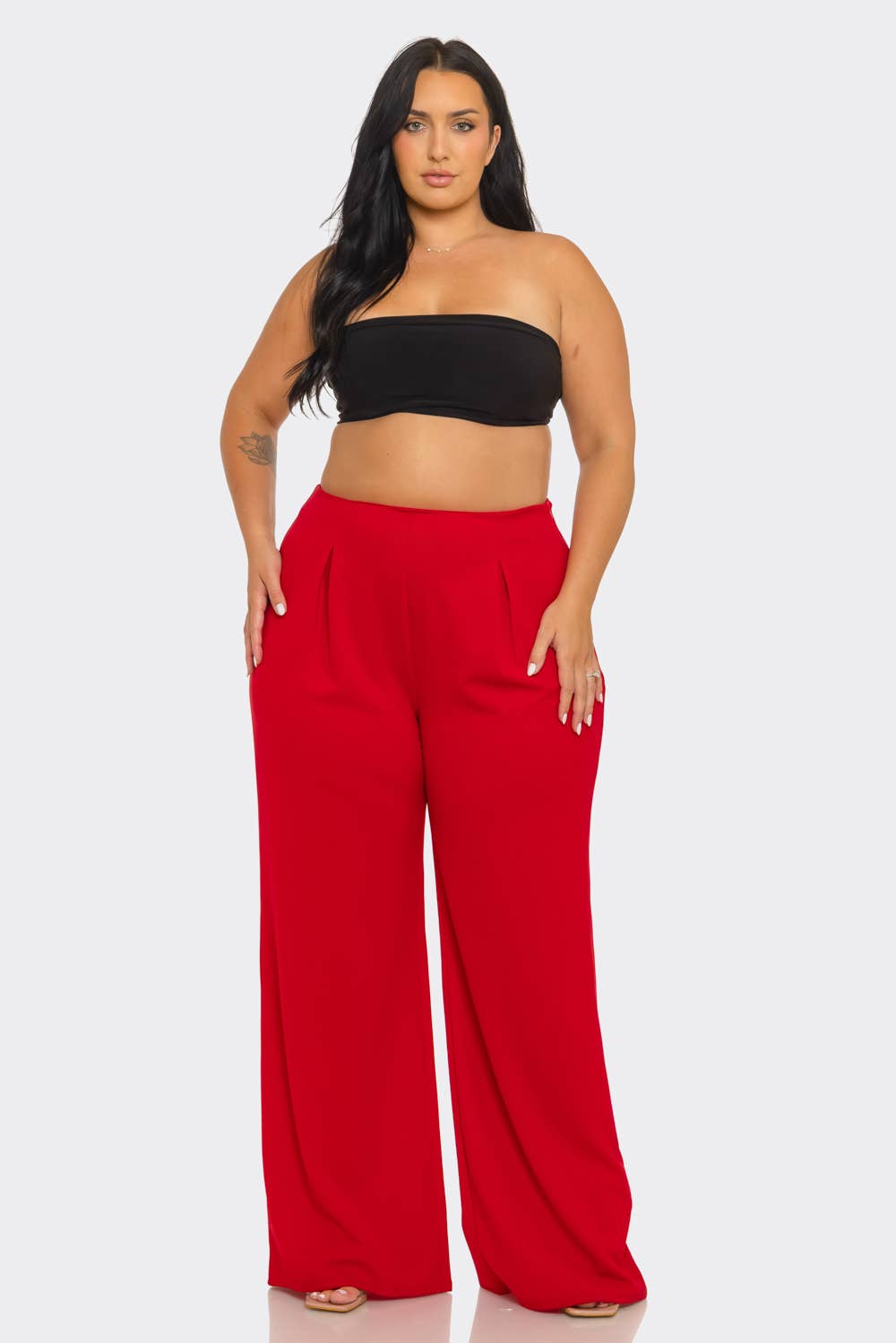 Plus Size Front Pleated Side Zipper Wide Leg Pants