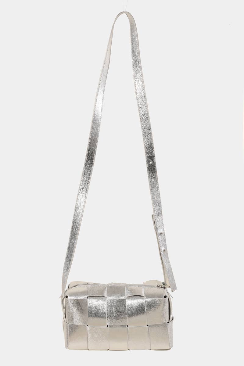 Faux Leather Woven Shoulder Bag