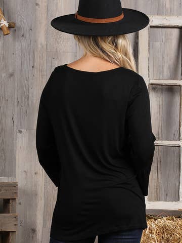 3/4 SLEEVE WITH NECK STRING DETAILED TOP