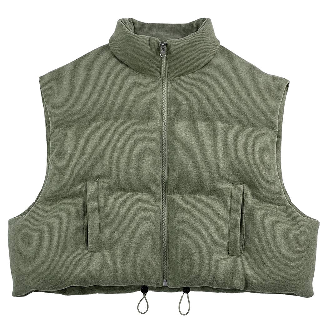 Knit Padded Crop Zip-Up Vest