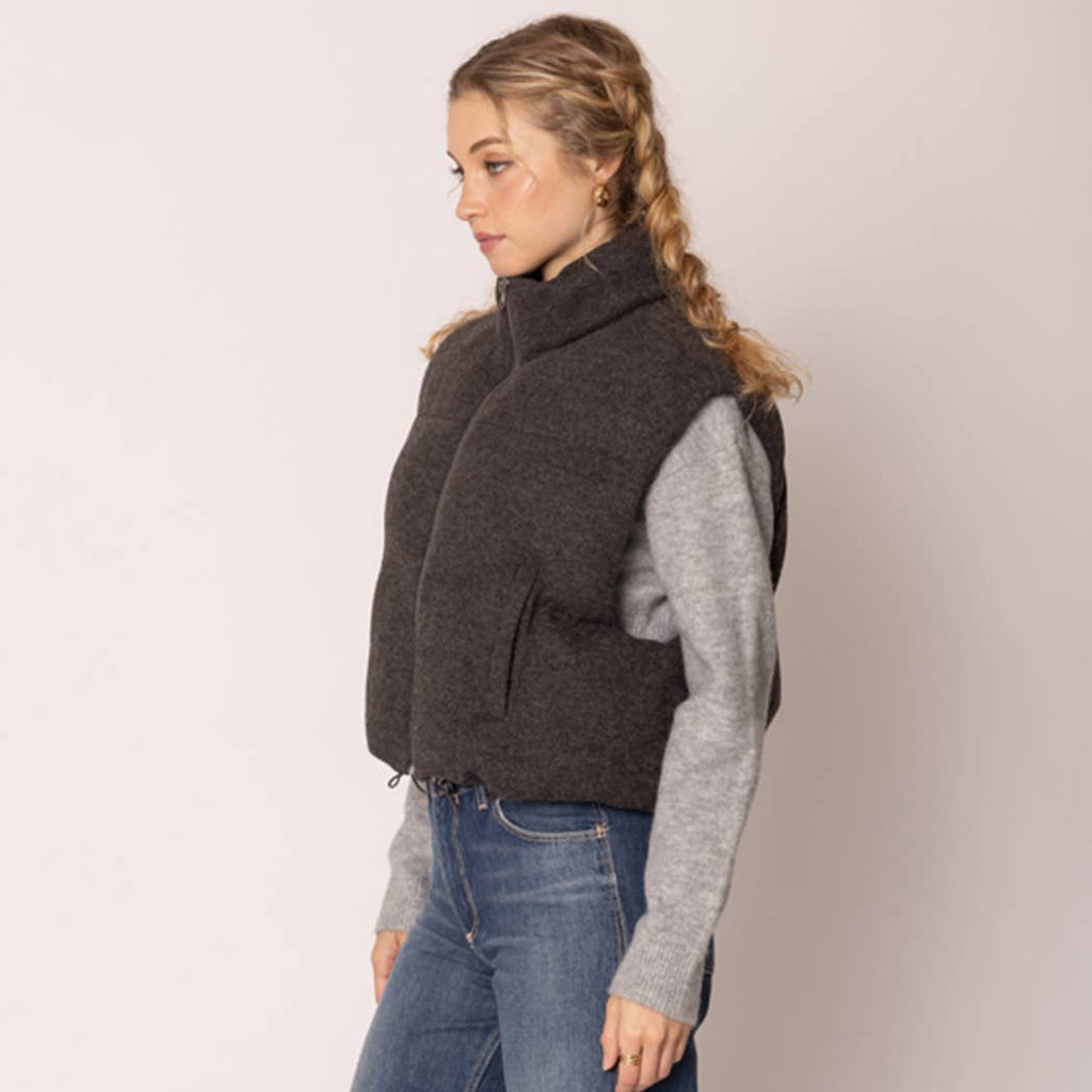 Knit Padded Crop Zip-Up Vest