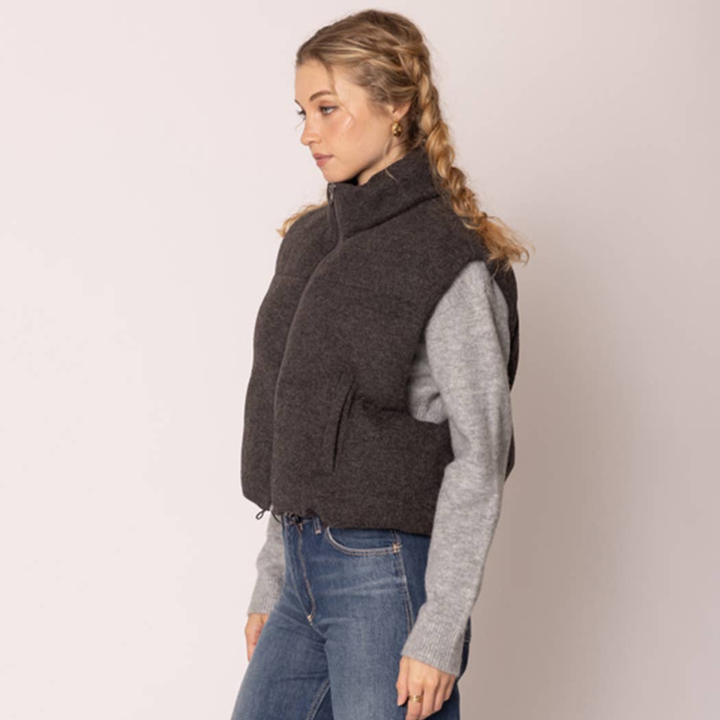 Knit Padded Crop Zip-Up Vest