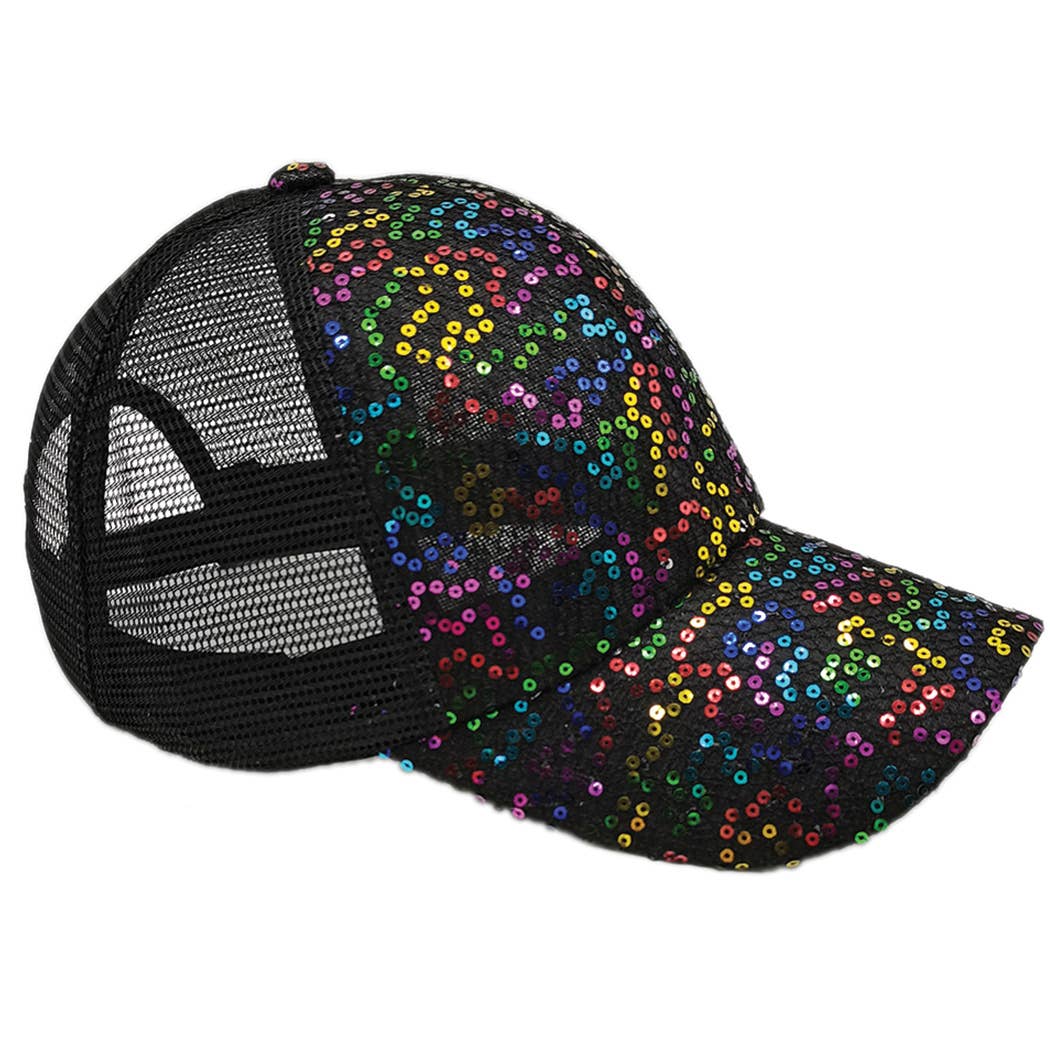 Sequin Leopard Baseball Cap with Meshed Back