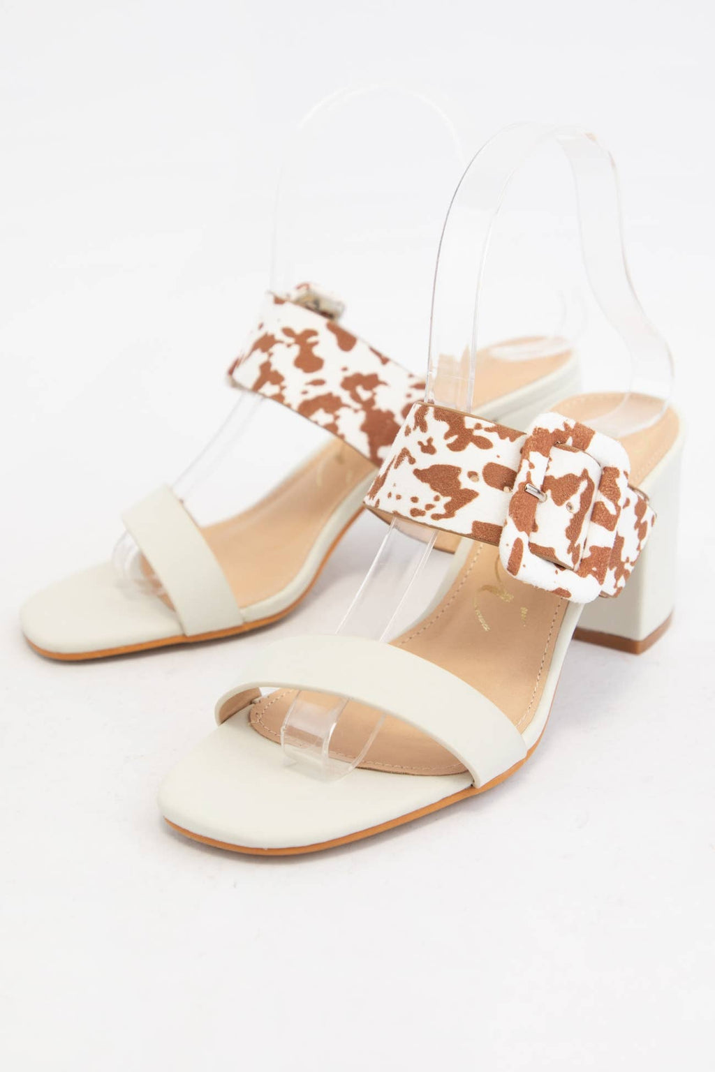 SALLY Double Strap Block Heel Sandals Pattern Strap Heels