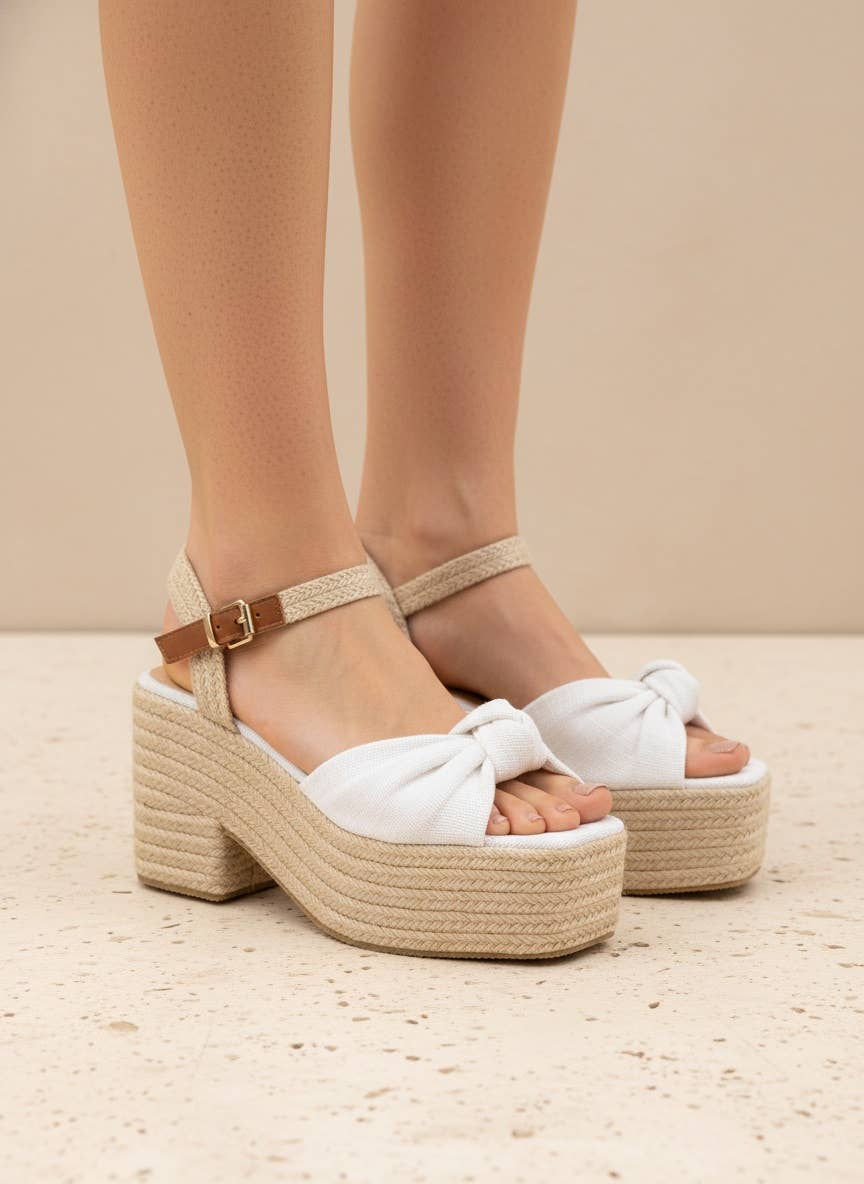 PALMER Bow Knot Platform Espadrille Sandals Ankle Strap Wedg