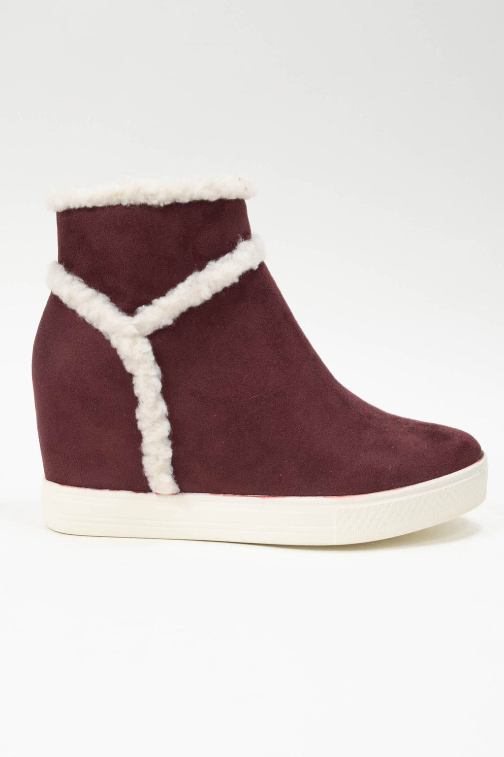 MAROON Womens Hidden Wedge Faux Suede Booties