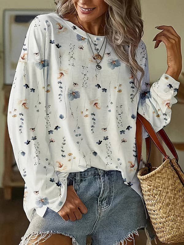 Long Sleeves Flower Print Blouse Tops