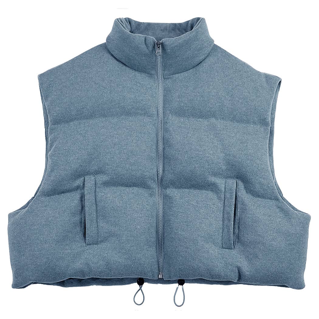Knit Padded Crop Zip-Up Vest