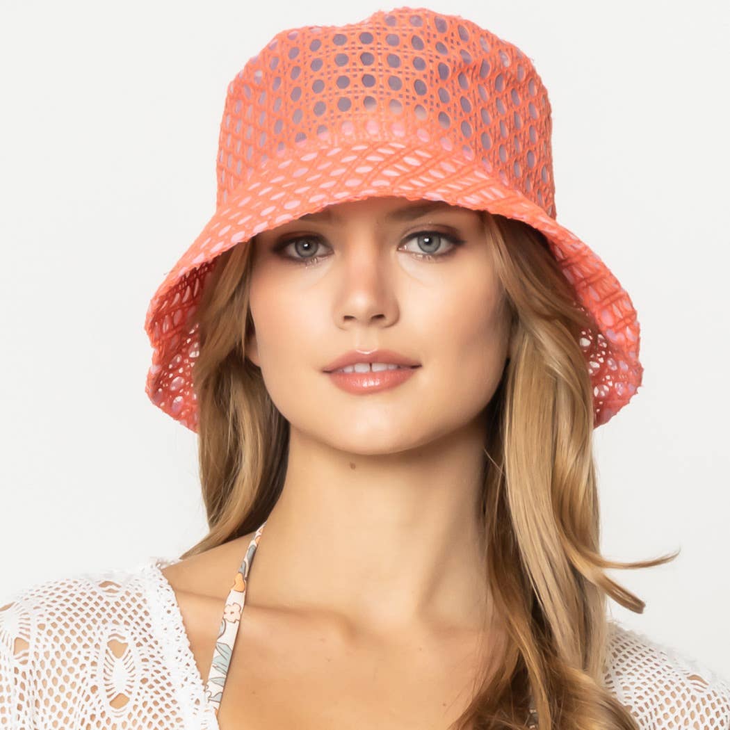 Solid Mesh Eyelet Bucket Hat
