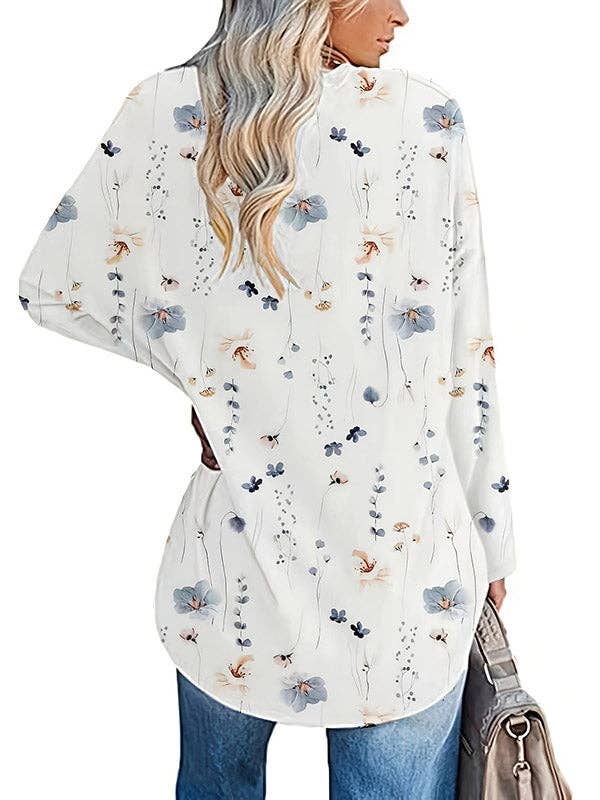 Long Sleeves Flower Print Blouse Tops