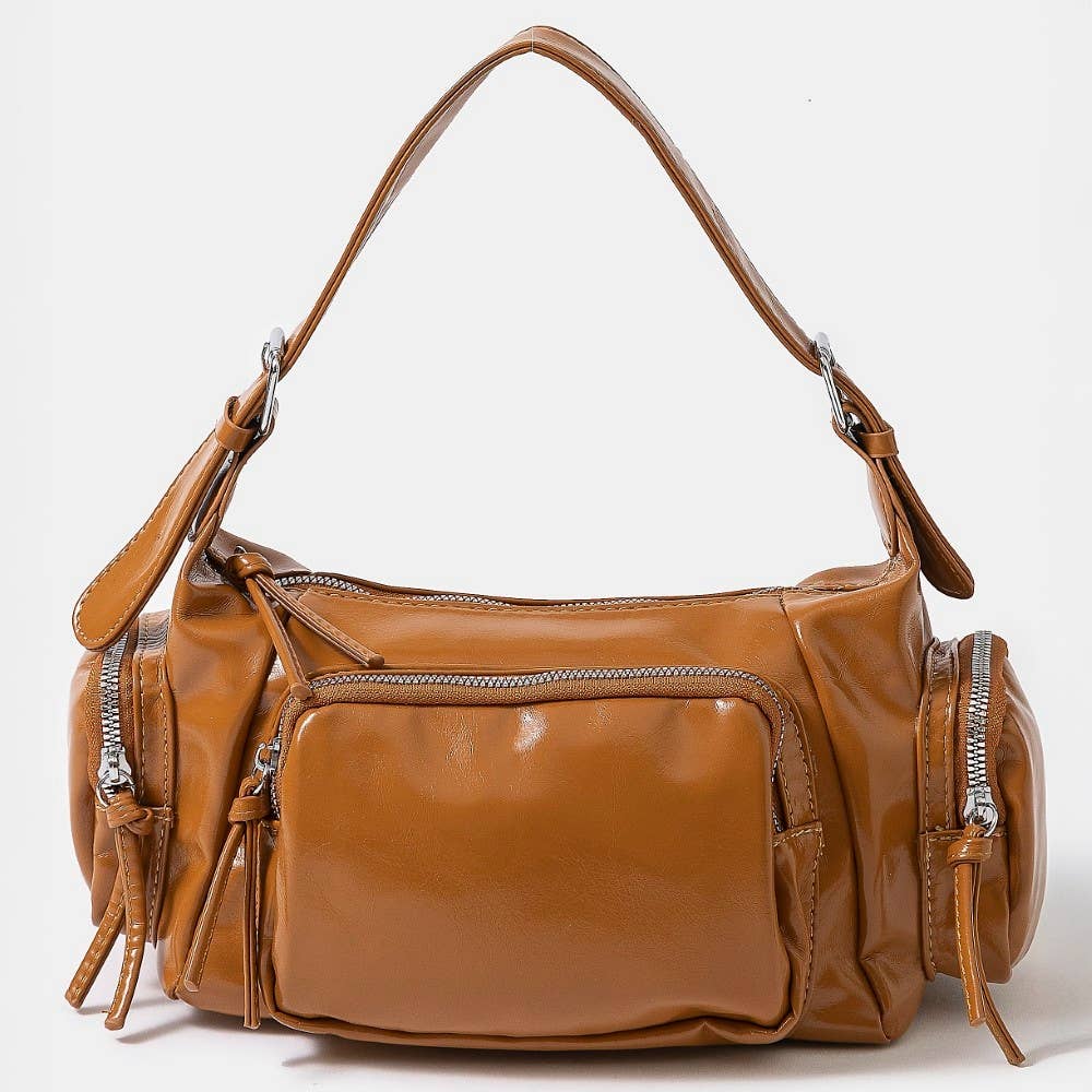 Glossy Leather Multi Pocket Hand Bag