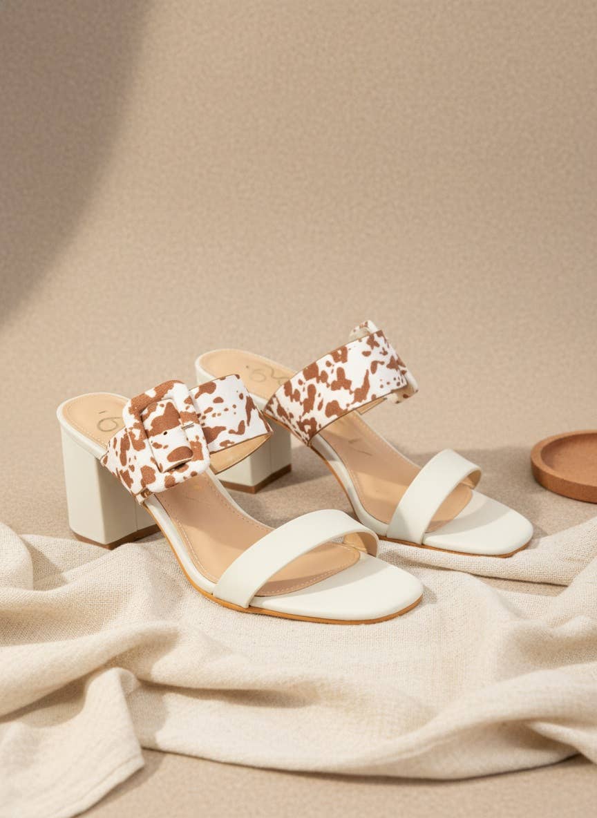 SALLY Double Strap Block Heel Sandals Pattern Strap Heels