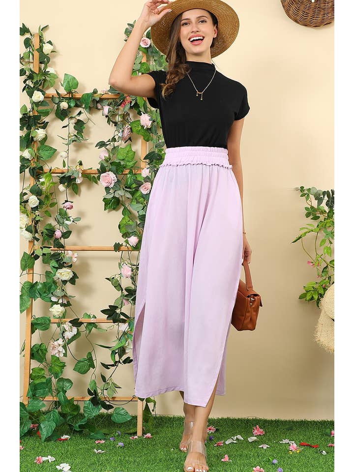 BANDED SMOCKING WAIST MAXI SKIRT WITH POCKET