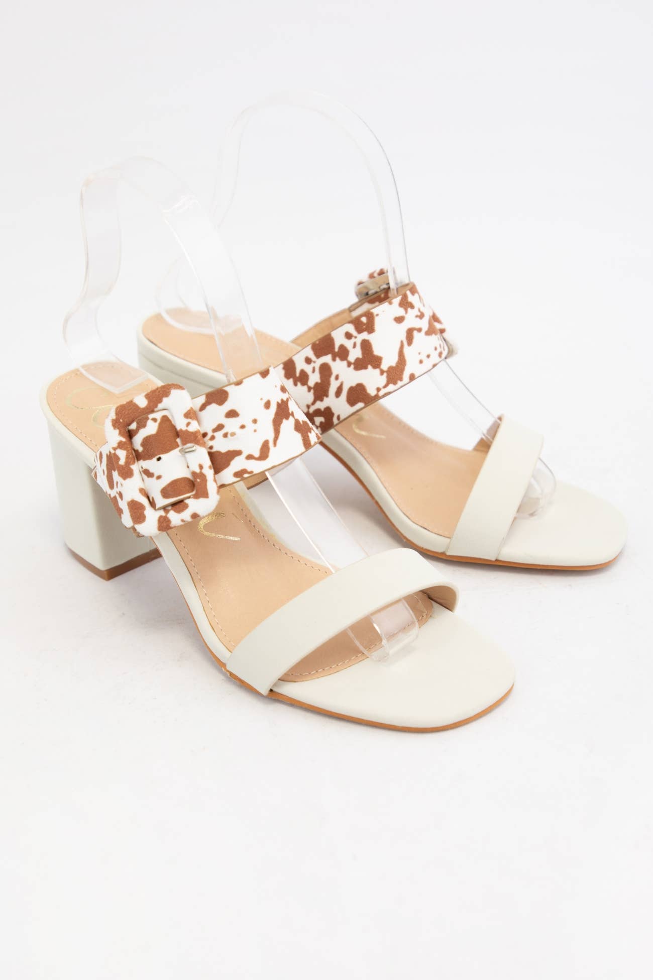 SALLY Double Strap Block Heel Sandals Pattern Strap Heels
