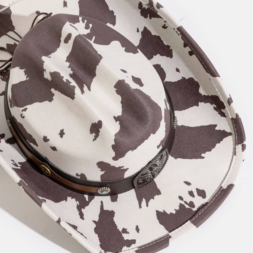 Cow Print Western Long Horn Strap Cowboy Hat