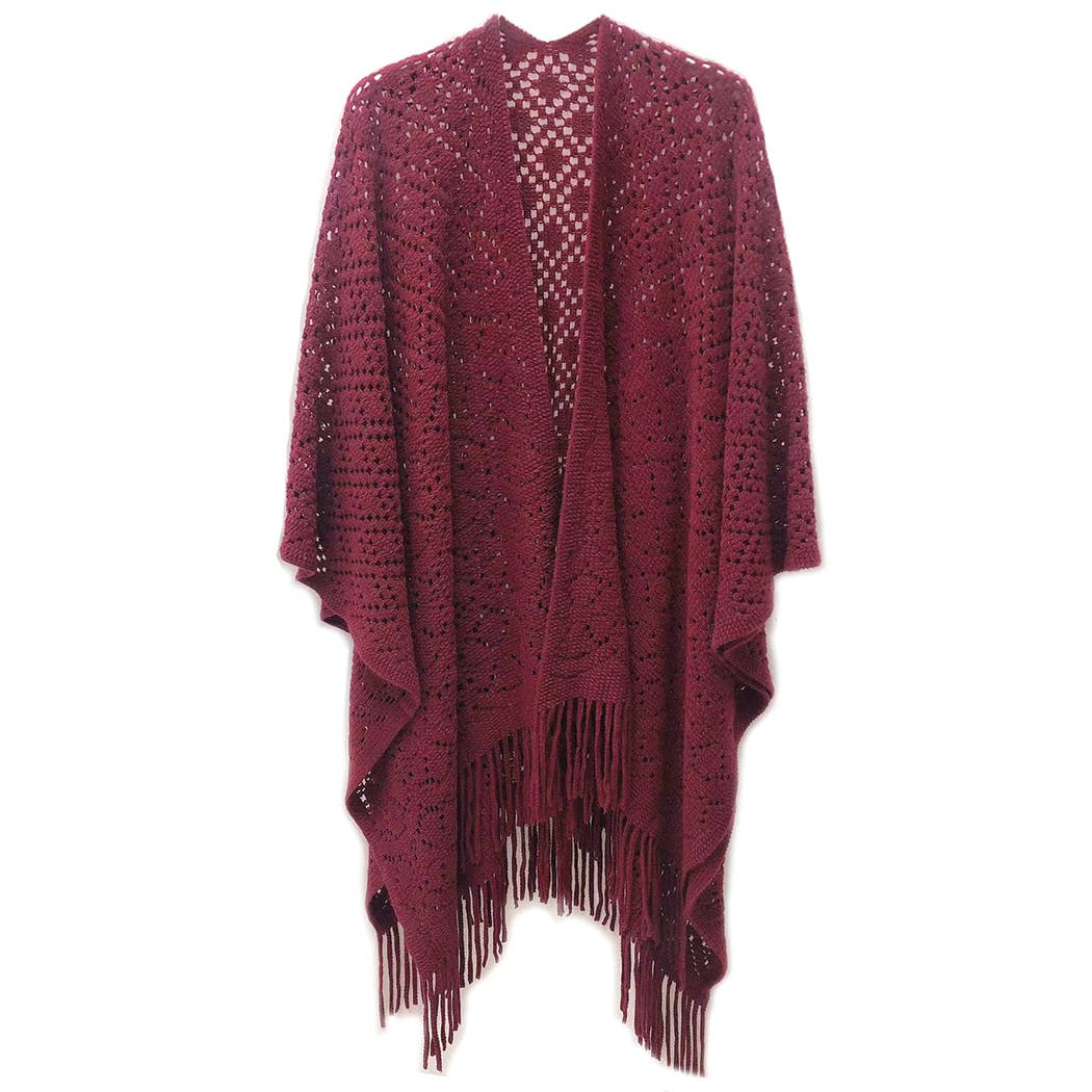 Solid Color Crochet Ruana with Fringes