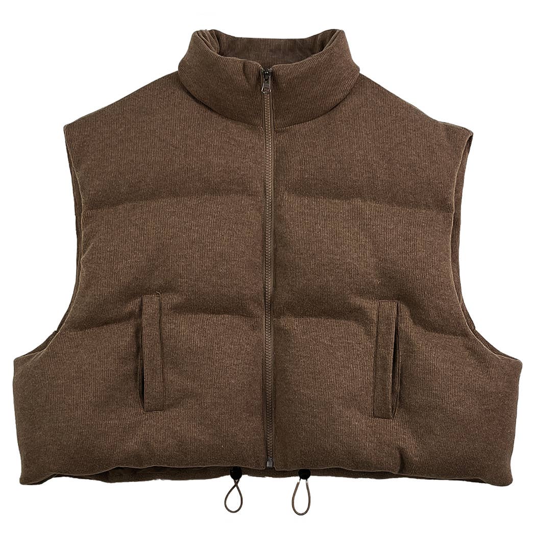 Knit Padded Crop Zip-Up Vest