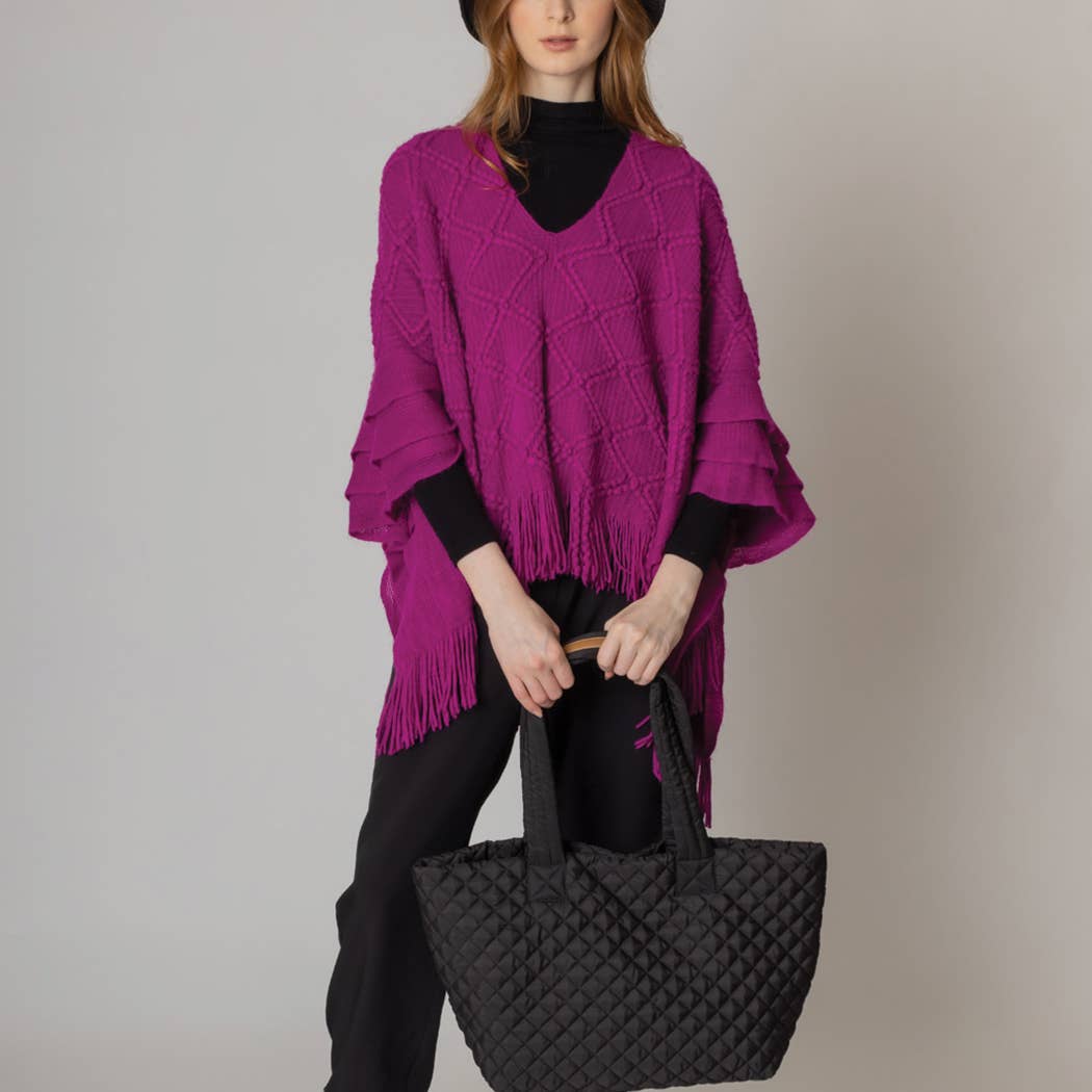 Crochet Patterned Poncho with Fringes