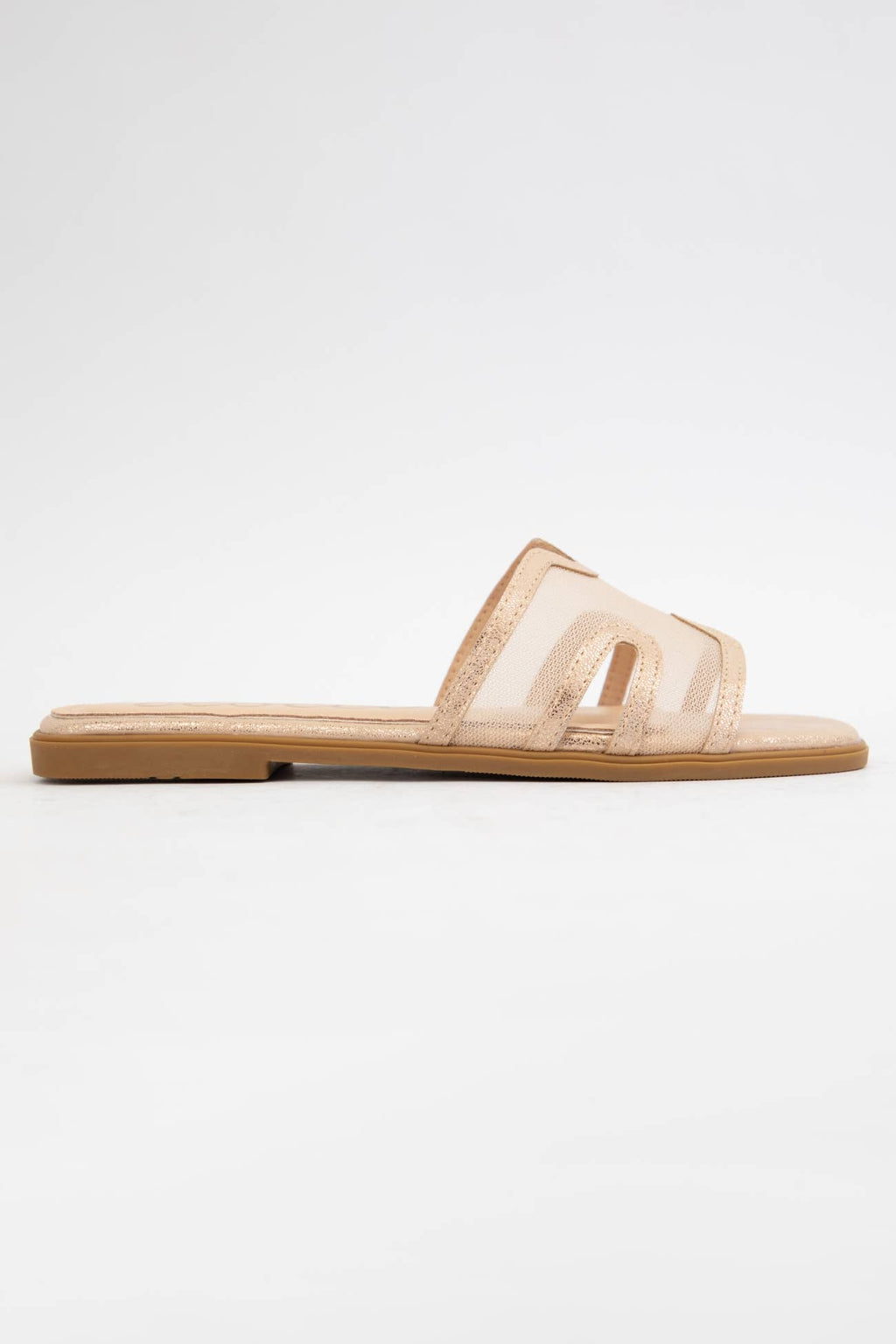 BRITNEY Lace Mesh Sandals  H-Cutout Square Toe Slides