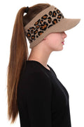 Leopard Detailed Ponytail Knitted Visor Hat