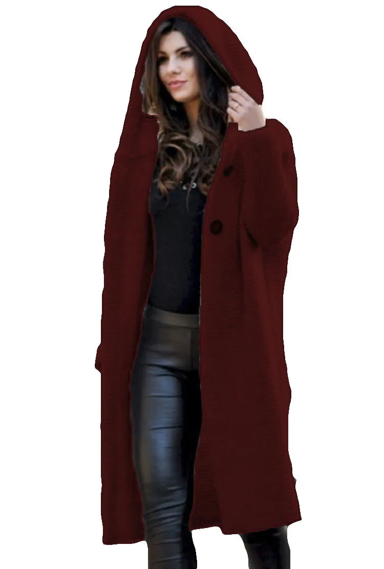 Knit Hooded Long Coat Sweater