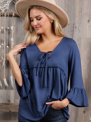 3/4 SLEEVE WITH NECK STRING DETAILED TOP