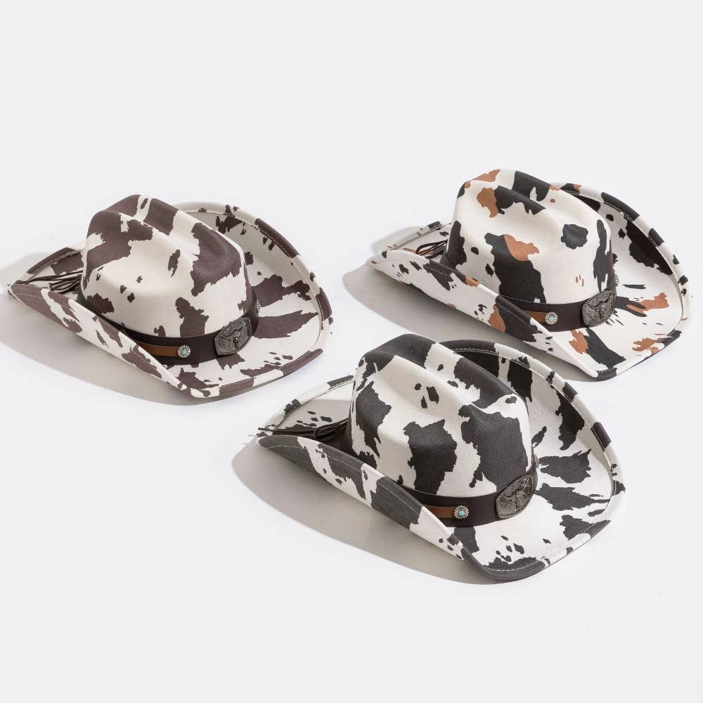 Cow Print Western Long Horn Strap Cowboy Hat