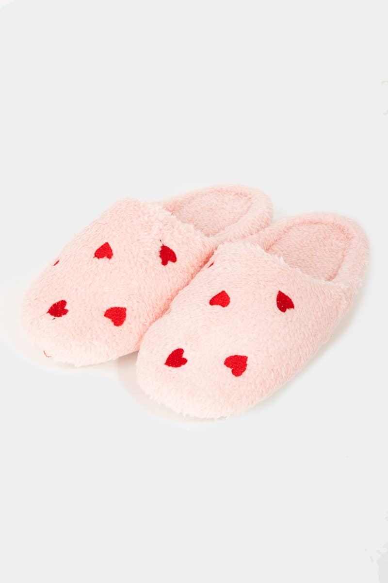 Love Heart Print Faux Fur Slippers