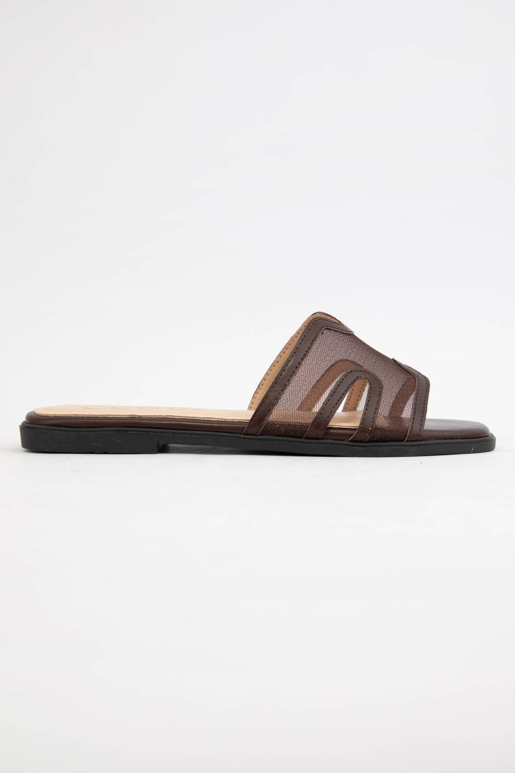 BRITNEY Lace Mesh Sandals  H-Cutout Square Toe Slides