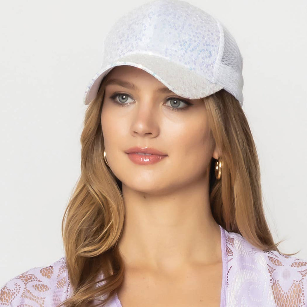 Sequin Leopard Baseball Cap with Meshed Back