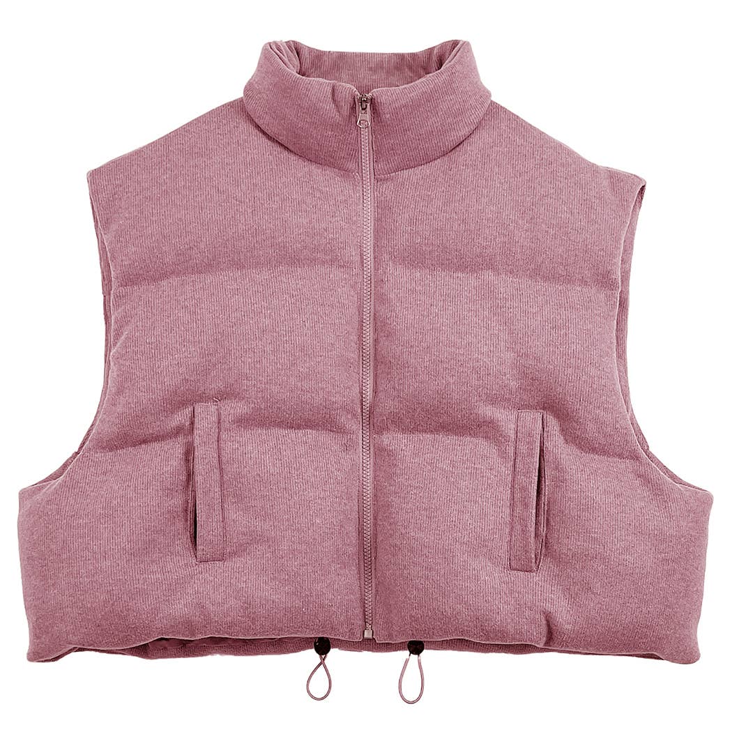 Knit Padded Crop Zip-Up Vest