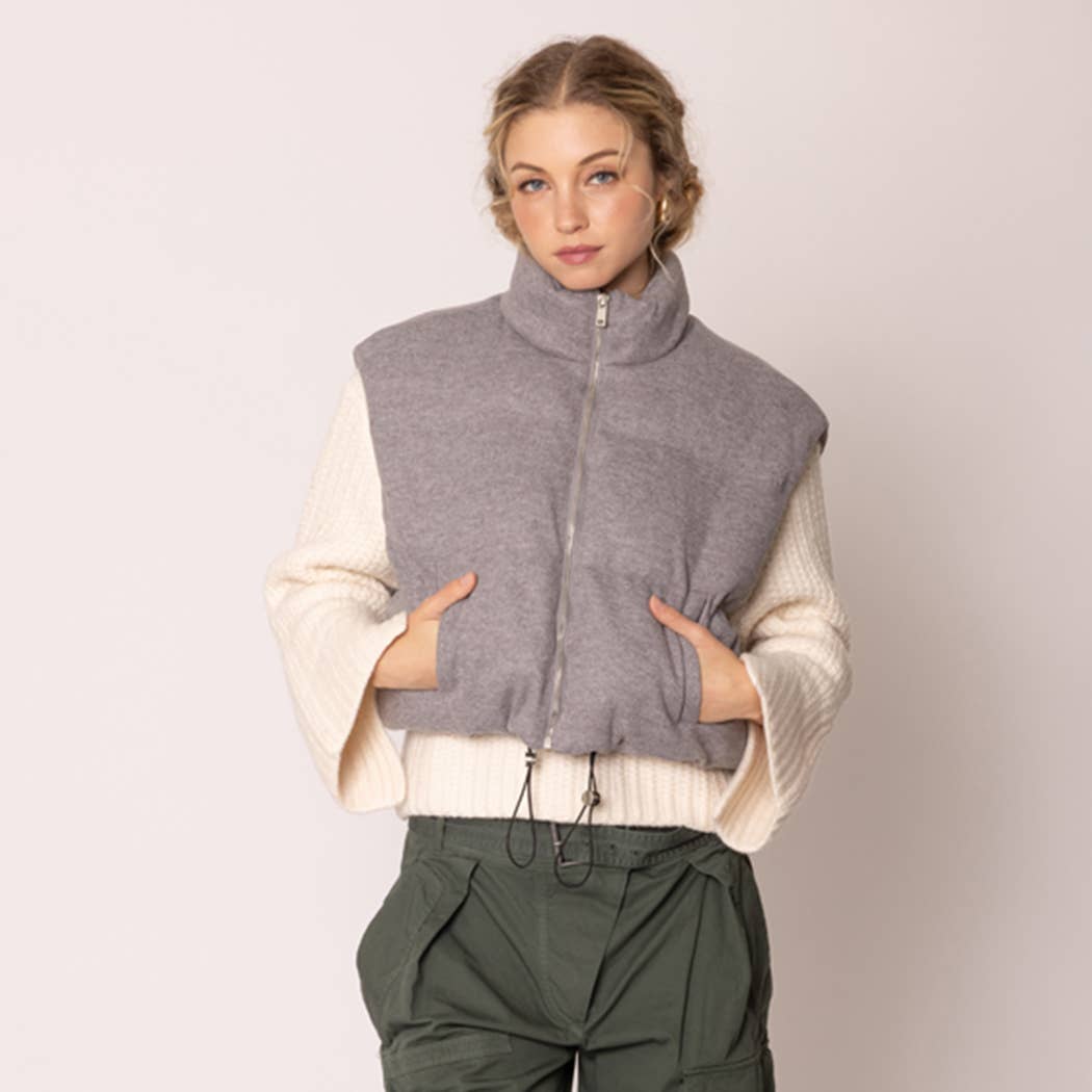 Knit Padded Crop Zip-Up Vest