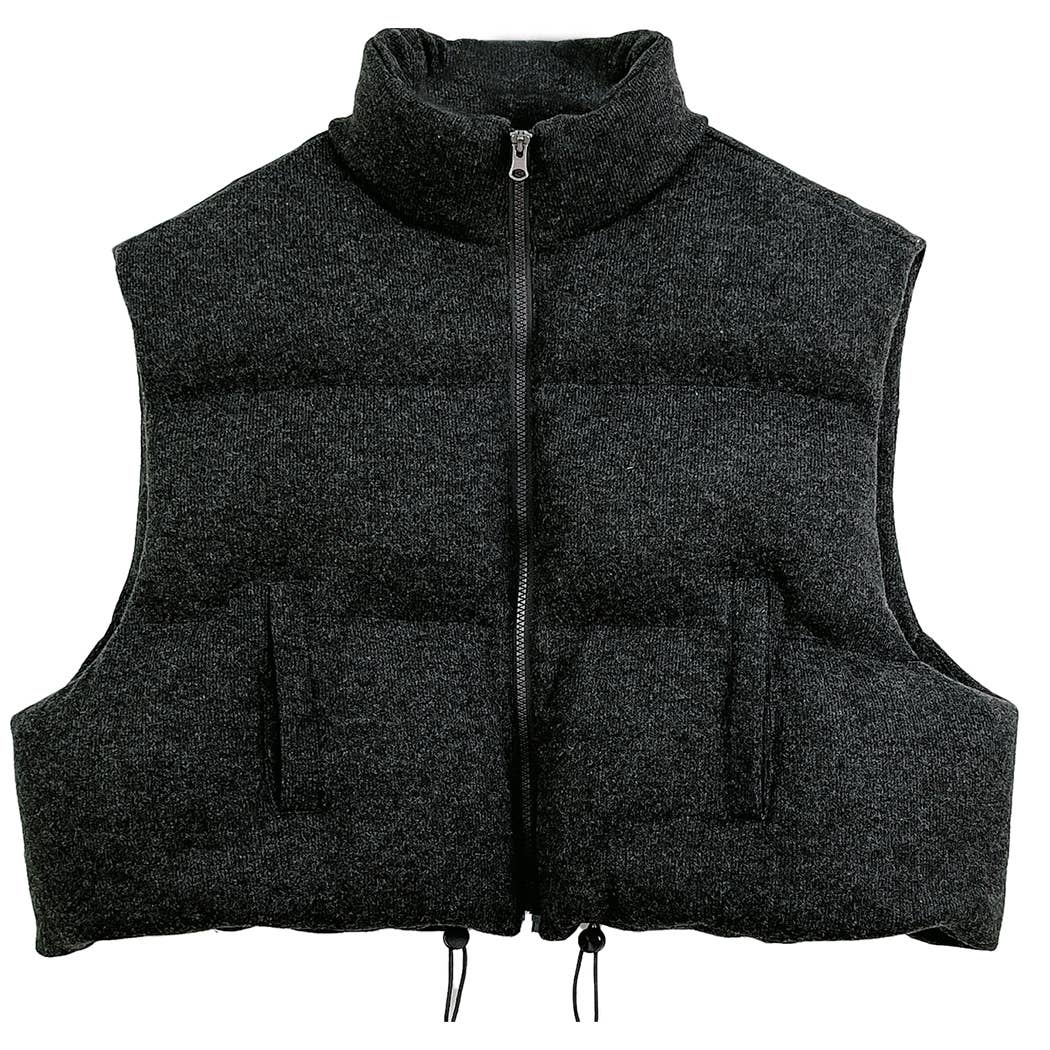 Knit Padded Crop Zip-Up Vest