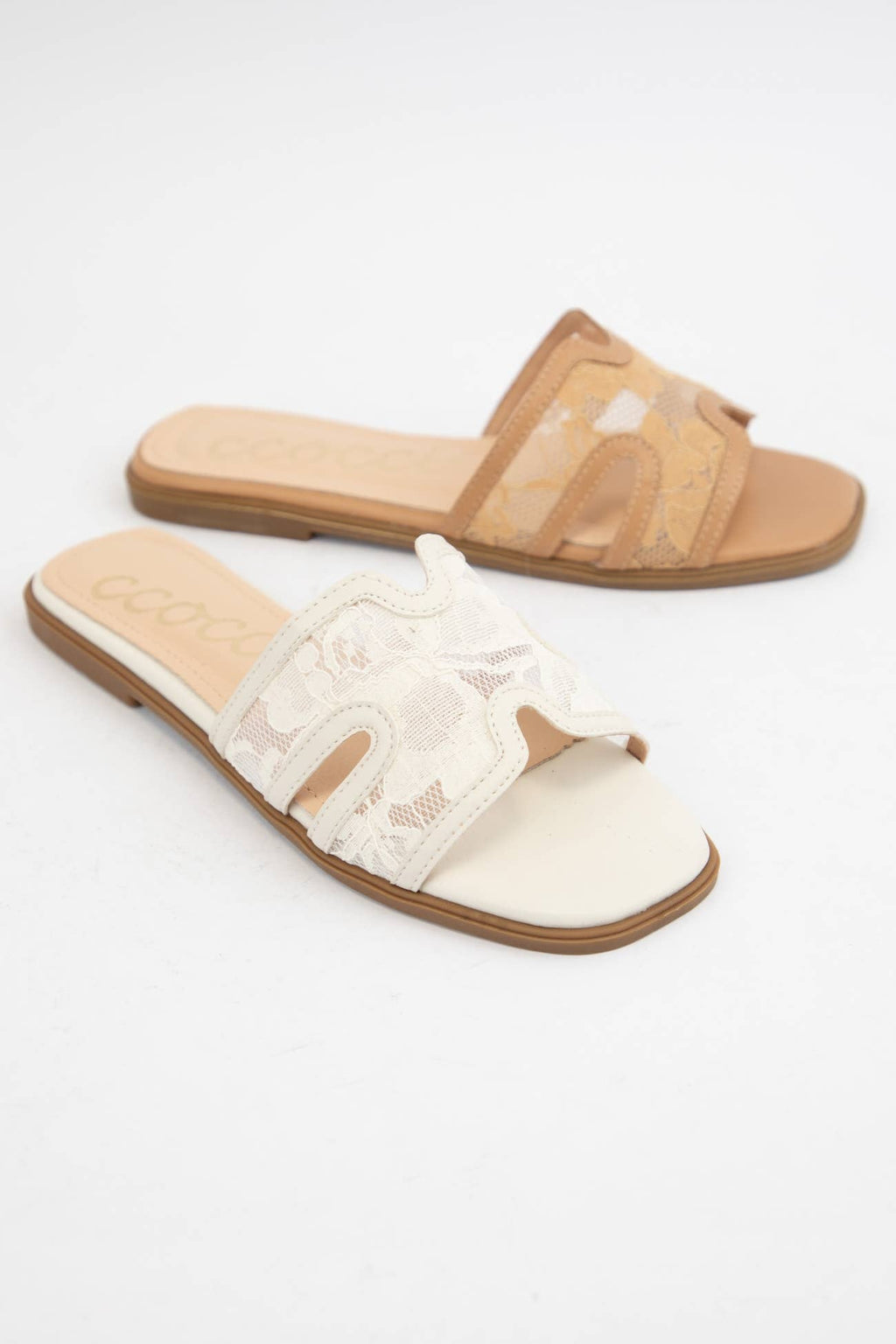 BRITNEY Lace Mesh Sandals  H-Cutout Square Toe Slides