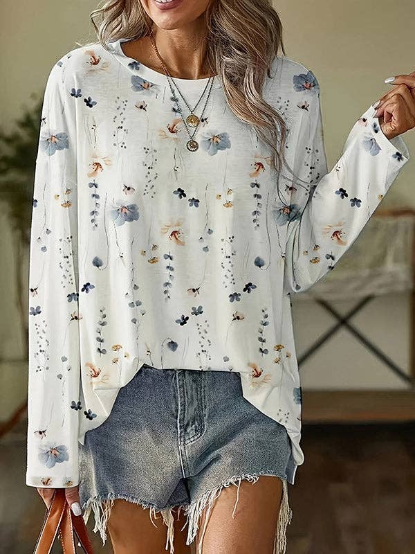 Long Sleeves Flower Print Blouse Tops