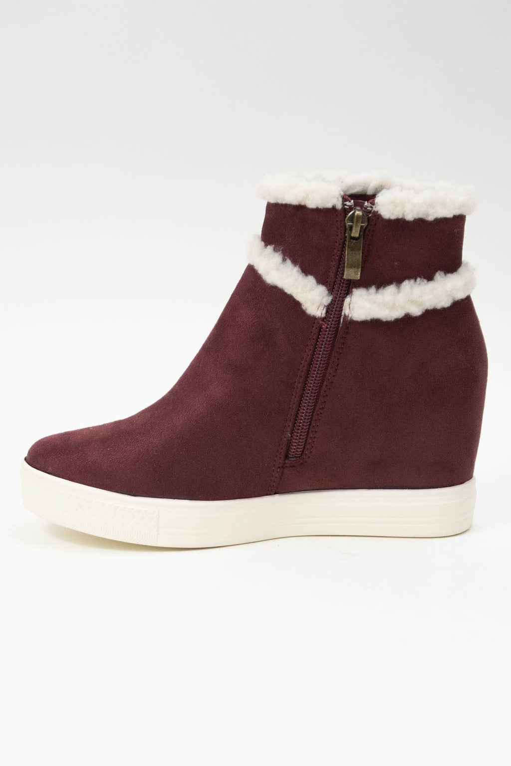 MAROON Womens Hidden Wedge Faux Suede Booties